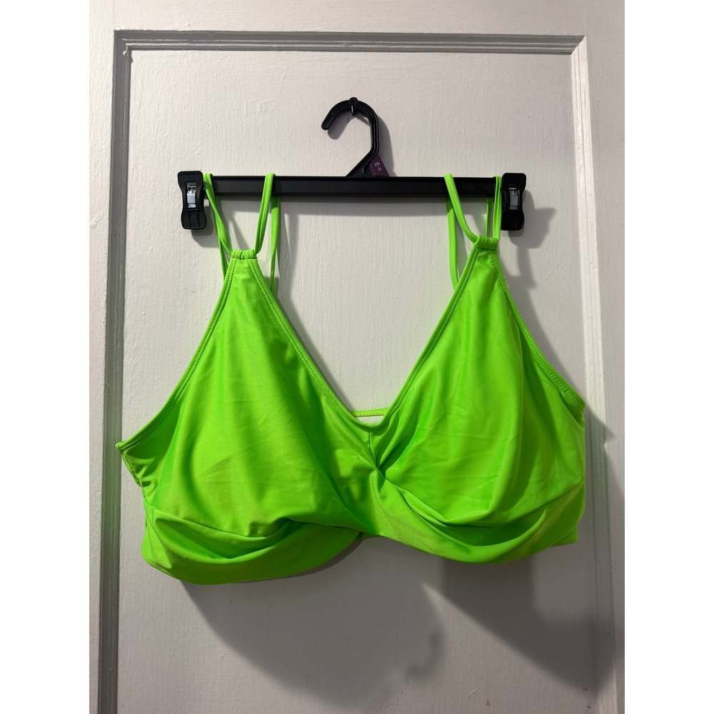 SHEIN Green Bikini Top Twist Front V-Neck Swim Separate Neon 4X
